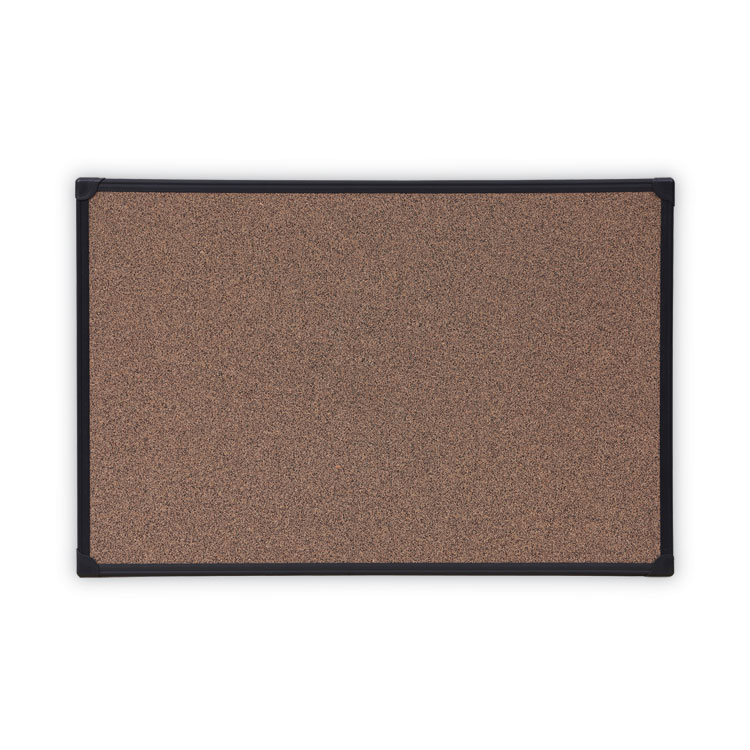 Universal Tech Cork Board, 35.43" x 23.62", Brown Surface, Black Plastic Frame (UNV43022)
