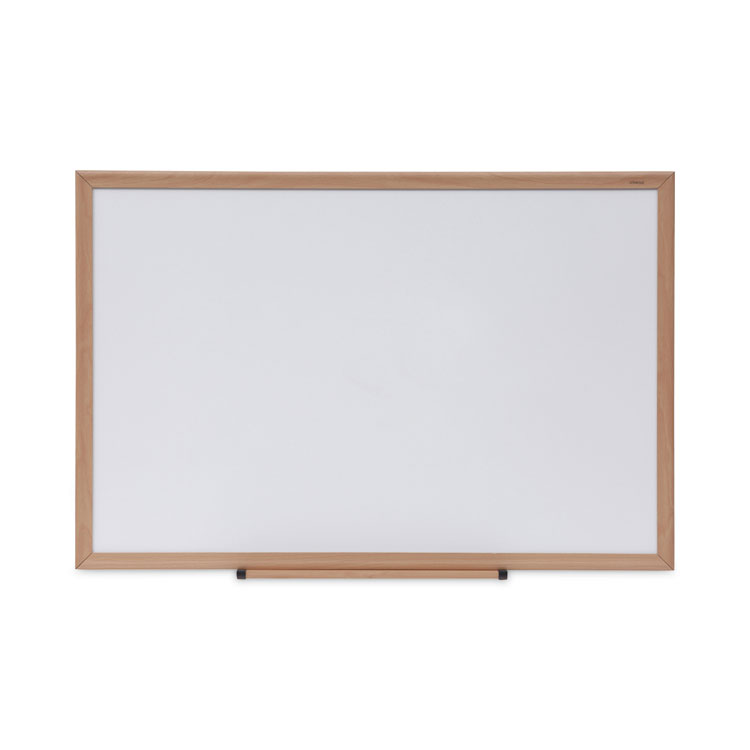 Universal Deluxe Melamine Dry Erase Board, 36" x 24", White Surface, Oak Finished Fiberboard (MDF) Frame (UNV43619)