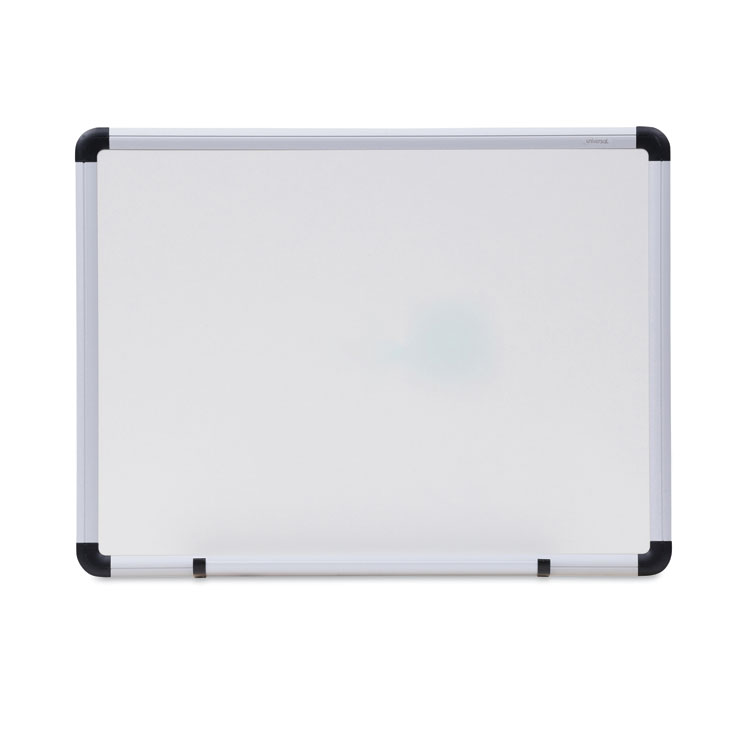 Universal Modern Melamine Dry Erase Board with Aluminum Frame, 24" x 18", White Surface, Satin Aluminum Frame (UNV43722)