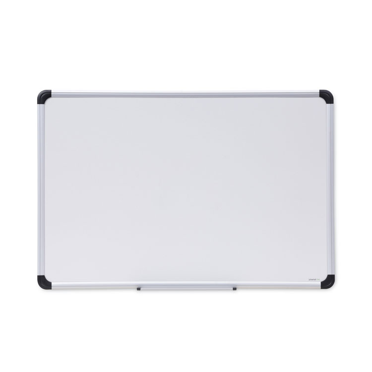 Universal Deluxe Porcelain Magnetic Dry Erase Board, 36" x 24", White Surface, Silver/Black Aluminum Frame (UNV43841)