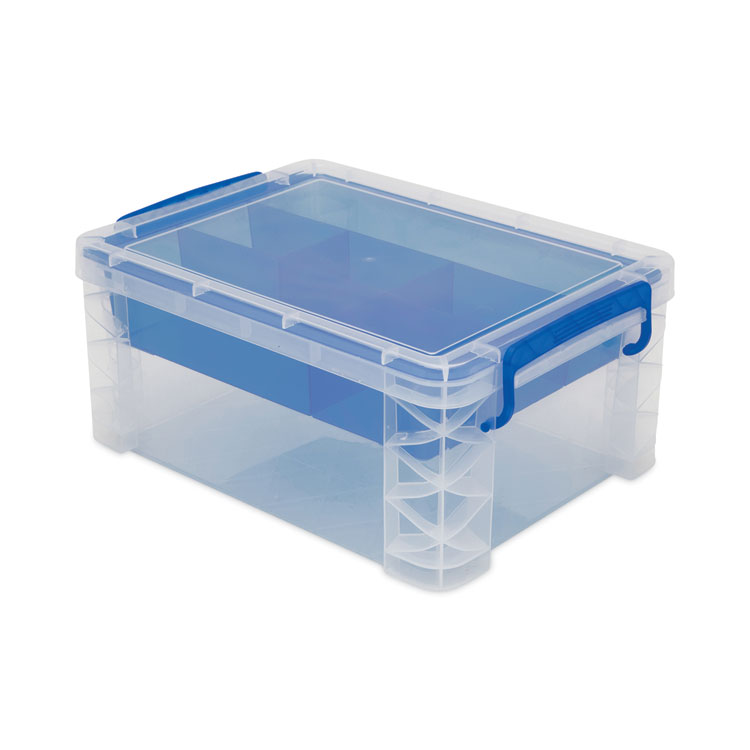 Advantus Super Stacker Divided Storage Box, 6 Sections, 10.38" x 14.25" x 6.5", Clear/Blue (AVT37371)
