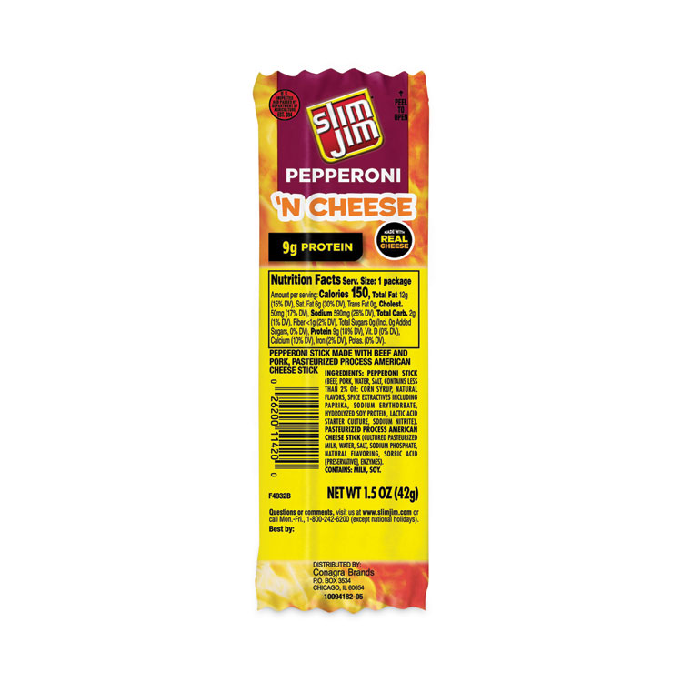 Slim Jim Pepperoni and Cheese Meat Sticks, 1.5 oz, 18/Carton (GRR20900655)