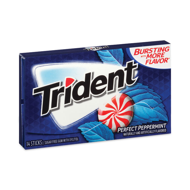 Trident Sugar-Free Gum, Perfect Peppermint, 14 Pieces/Pack, 12 Packs/Carton (GRR20902517)
