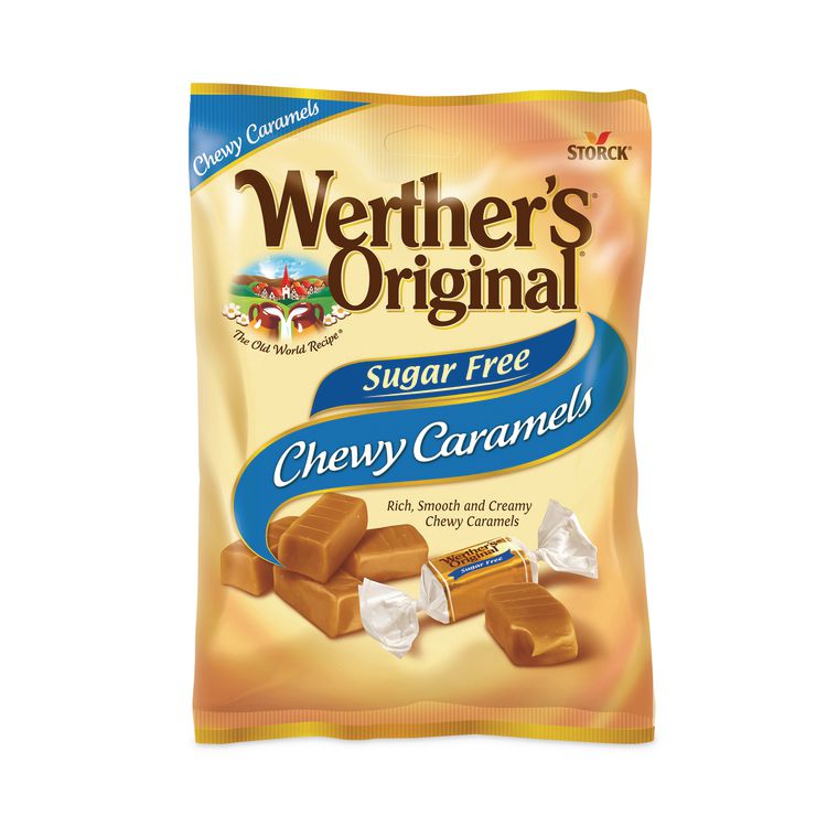 Werther's Original Sugar Free Chewy Caramel Candy, 1.46 oz Bag, 12 Bags/Carton (GRR30200005)