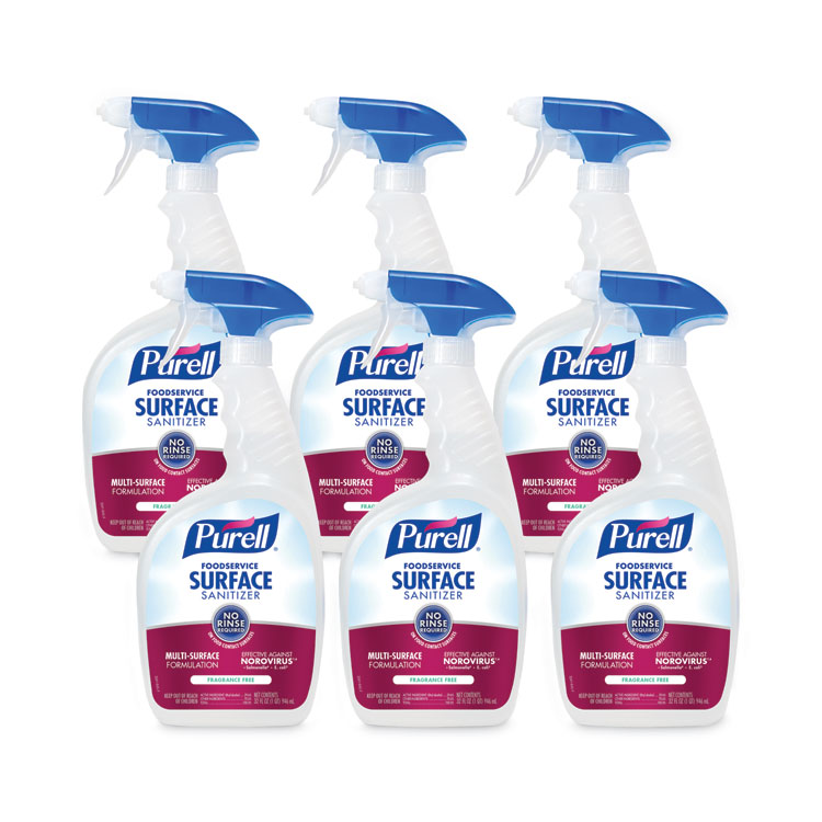 PURELL Foodservice Surface Sanitizer, Fragrance Free, 32 oz Capped Bottle with Spray Trigger Included in Carton, 6/Carton (GOJ334106CT)