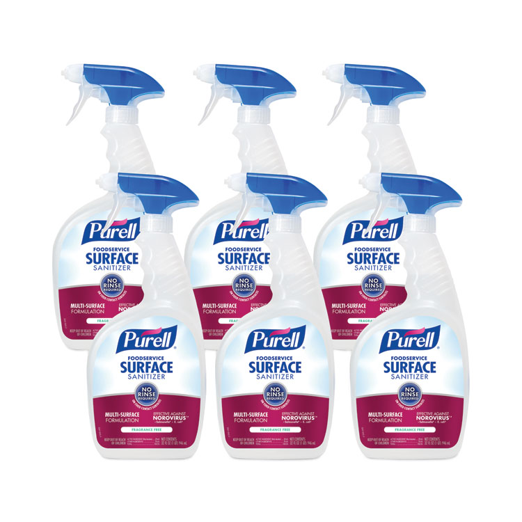 PURELL Foodservice Surface Sanitizer3, Fragrance Free, 32 oz Bottle with Spray Trigger Attached, 6/Carton (GOJ334106RTL)
