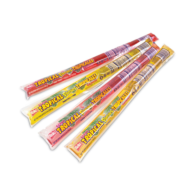 Kisko Giant Tropical Freezies Ice Pops, 5.5 oz Tube, Fruit Punch, Guava, Mango, Pineapple, 50/Carton (GRR20900478)