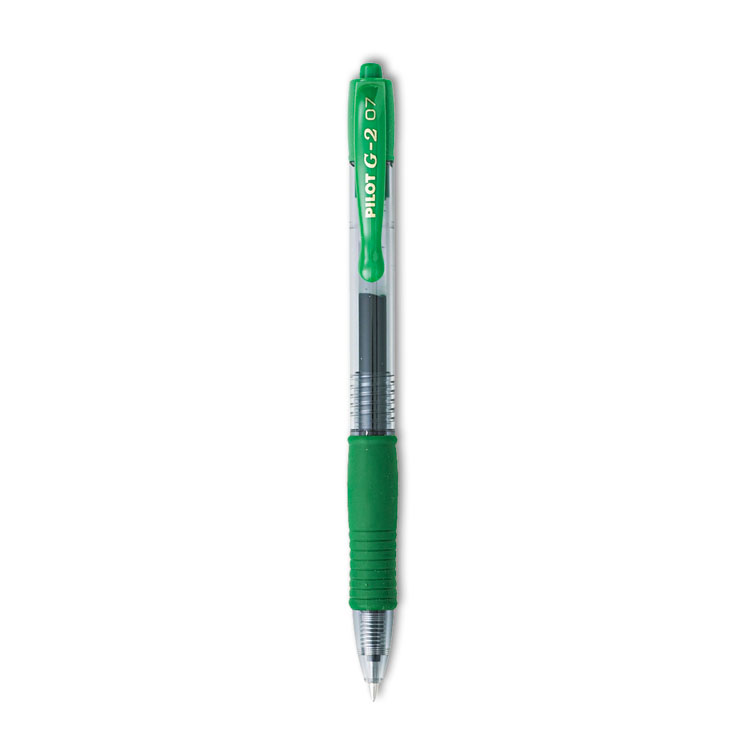 Pilot G2 Premium Gel Pen, Retractable, Fine 0.7 mm, Green Ink, Smoke/Green Barrel, Dozen (PIL31025)