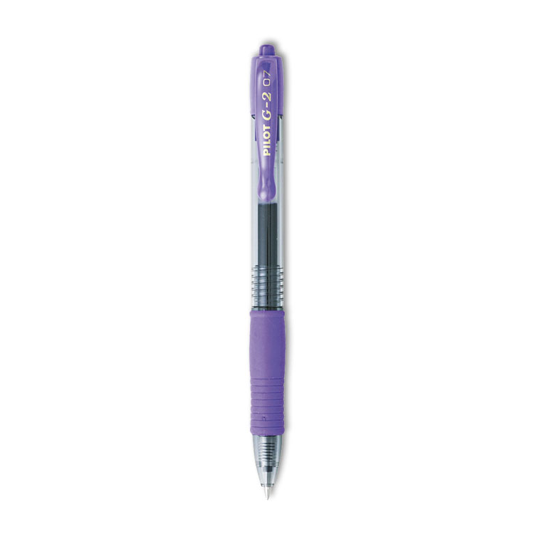 Pilot G2 Premium Gel Pen, Retractable, Fine 0.7 mm, Purple Ink, Smoke/Purple Barrel, Dozen (PIL31029)