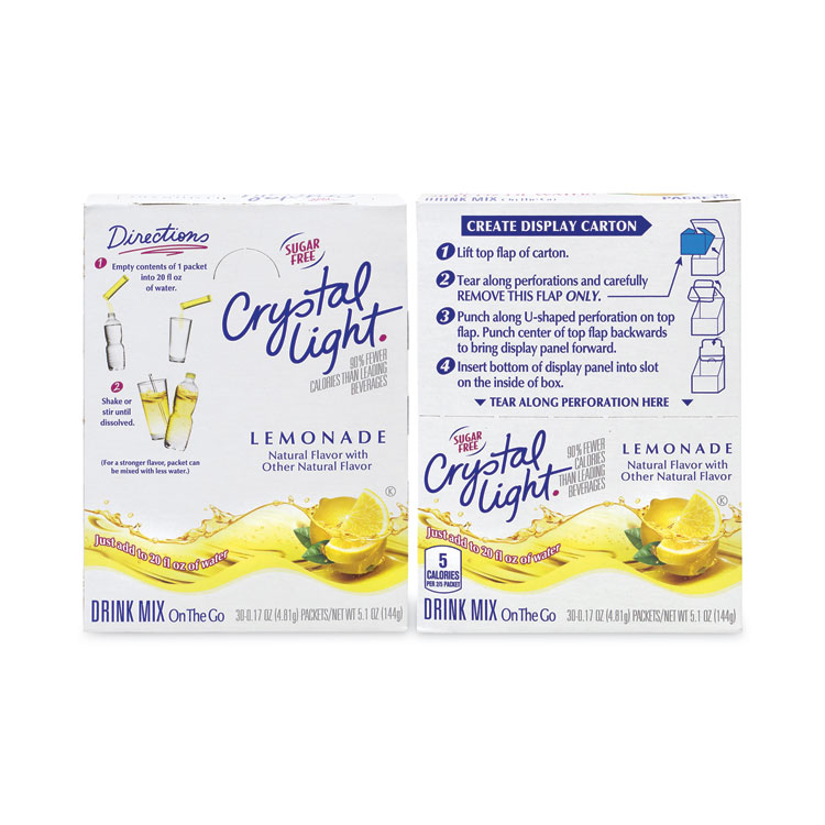 Crystal Light On-The-Go Sugar-Free Drink Mix, Lemonade, 0.17 oz Single-Serving Tubes, 30/Pack, 2 Packs/Carton (GRR30700153)