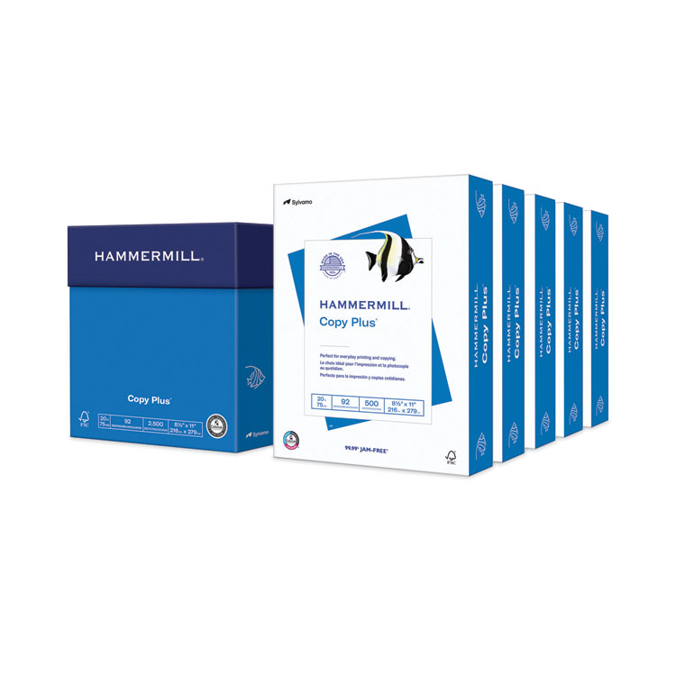 Hammermill Copy Plus Print Paper, 92 Bright, 20 lb Bond Weight, 8.5 x 11, White, 500 Sheets/Ream, 5 Reams/Carton (HAM105650)