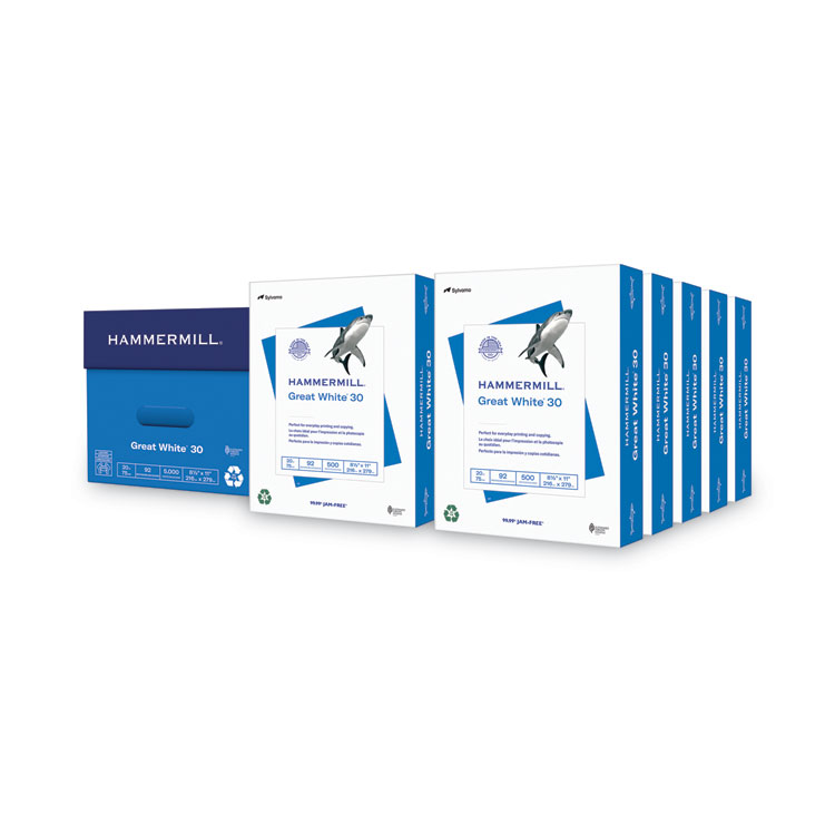 Hammermill Great White 30 Recycled Print Paper, 92 Bright, 20 lb Bond Weight, 8.5 x 11, White, 500 Sheets/Ream, 10 Reams/Carton (HAM86700)