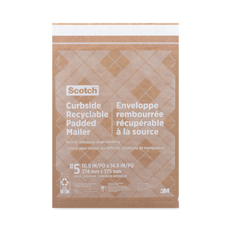 Scotch Curbside Recyclable Padded Mailer, #5, Bubble Cushion, Self-Adhesive Closure, 12 x 17.25, Natural Kraft, 100/Carton (MMMCR51)