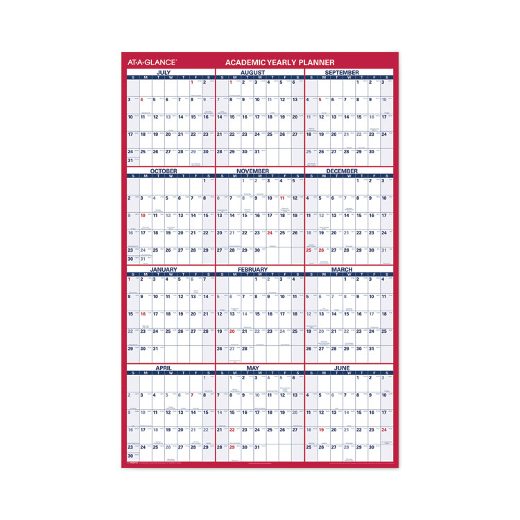 AT-A-GLANCE Academic Erasable Reversible Extra Large Wall Calendar, 48 x 32, White/Blue/Red, 12 Month (July to June): 2025 to 2026 (AAGPM36AP28)