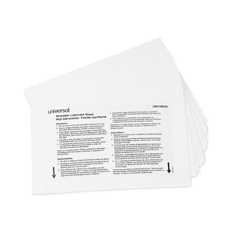 Universal Shredder Lubricant Sheets, 8.4 x 5.9, 24 Sheets/Pack (UNV38026)