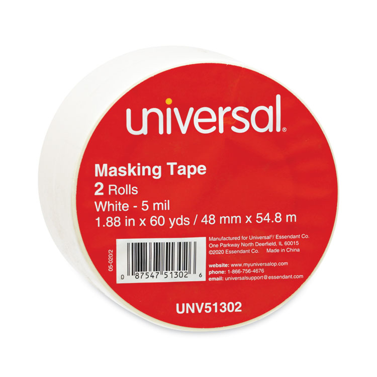 Universal General-Purpose Masking Tape, 3" Core, 48 mm x 54.8 m, Beige, 2/Pack (UNV51302)