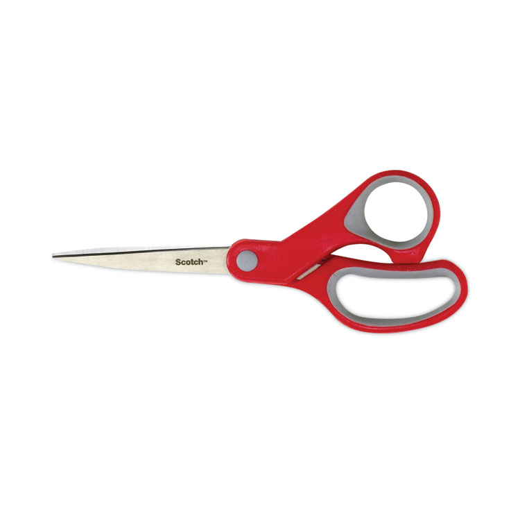 Scotch Multi-Purpose Scissors, 8" Long, 3.38" Cut Length, Straight Gray/Red Handle (MMM1428)