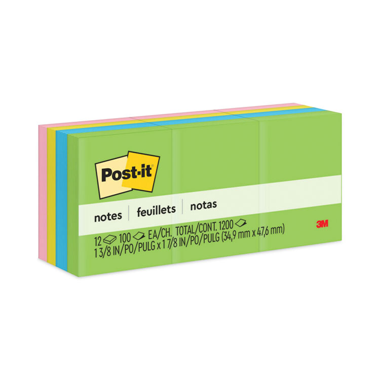 Post-it Notes Original Pads in Floral Fantasy Collection Colors, 1.5" x 2", 100 Sheets/Pad, 12 Pads/Pack (MMM653AU)