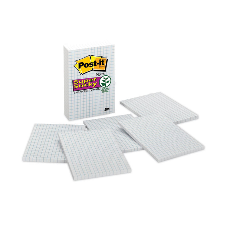 Post-it Notes Super Sticky Grid Notes, Quad Ruled, 4" x 6", White, 50 Sheets/Pad, 6 Pads/Pack (MMM660SSGRID)