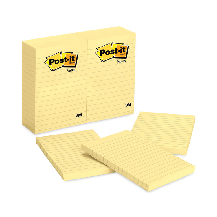 Post-it Notes Original Pads in Canary Yellow, Note Ruled, 4" x 6", 100 Sheets/Pad, 12 Pads/Pack (MMM660YW)