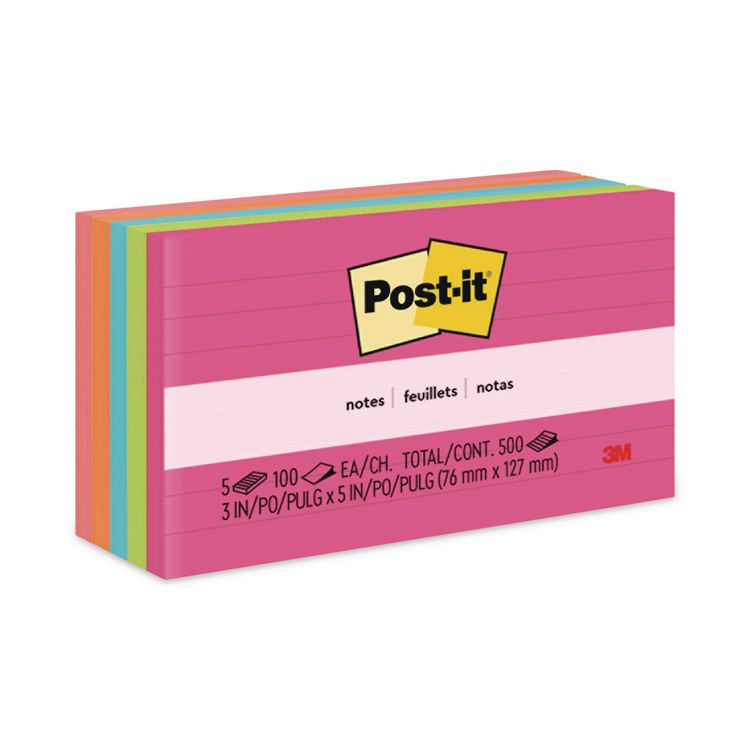 Post-it Notes Original Pads in Poptimistic Collection Colors, Note Ruled, 3" x 5", 100 Sheets/Pad, 5 Pads/Pack (MMM6355AN)