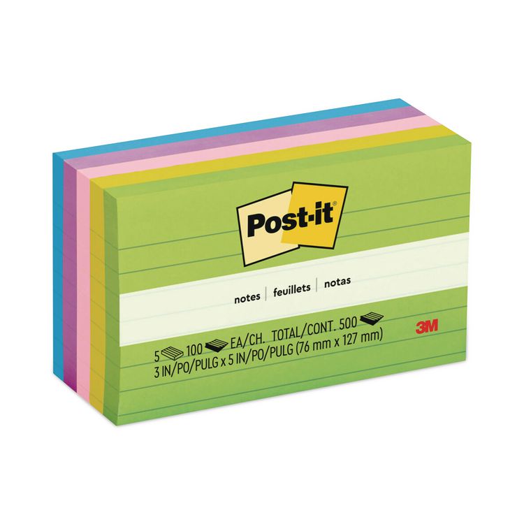Post-it Notes Original Pads in Floral Fantasy Collection Colors, Note Ruled, 3" x 5", 100 Sheets/Pad, 5 Pads/Pack (MMM6355AU)