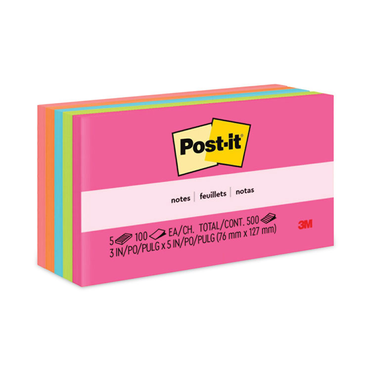 Post-it Notes Original Pads in Poptimistic Collection Colors, 3" x 5", 100 Sheets/Pad, 5 Pads/Pack (MMM6555PK)