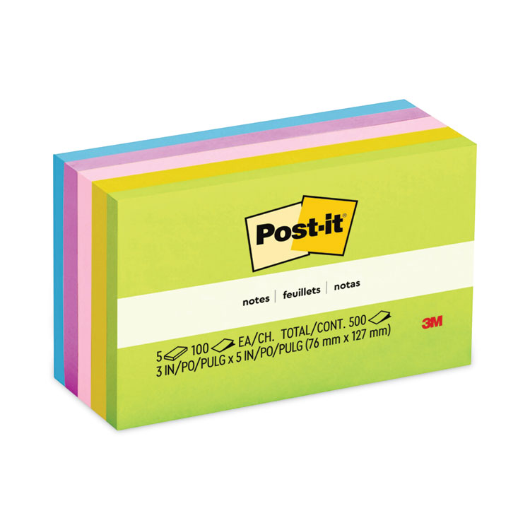 Post-it Notes Original Pads in Floral Fantasy Collection Colors, 3" x 5", 100 Sheets/Pad, 5 Pads/Pack (MMM6555UC)