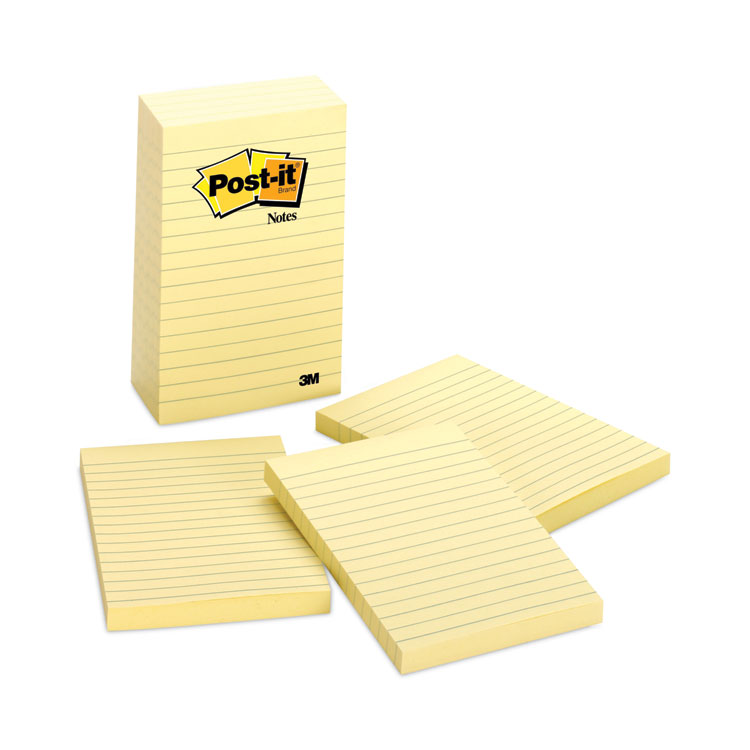 Post-it Notes Original Pads in Canary Yellow, Note Ruled, 4" x 6", 100 Sheets/Pad, 5 Pads/Pack (MMM6605PK)