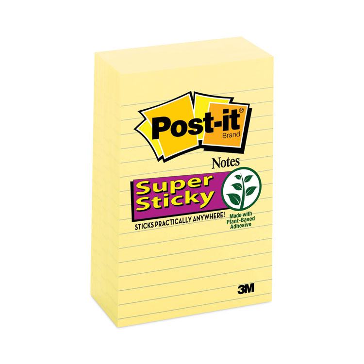 MMM6605SSCY - Post-it Notes Super Sticky Pads in Canary Yellow, Note Ruled, 4" x 6", 90 Sheets/Pad, 5 Pads/Pack (MMM6605SSCY)