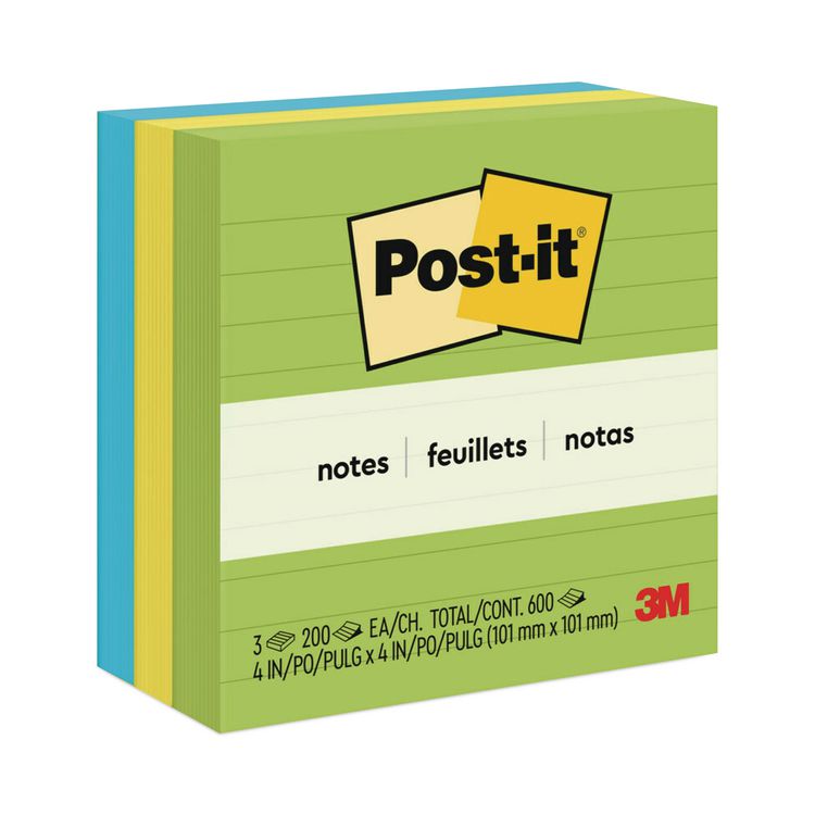 Post-it Notes Original Pads in Floral Fantasy Collection Colors, Note Ruled, 4" x 4", 200 Sheets/Pad, 3 Pads/Pack (MMM6753AUL)