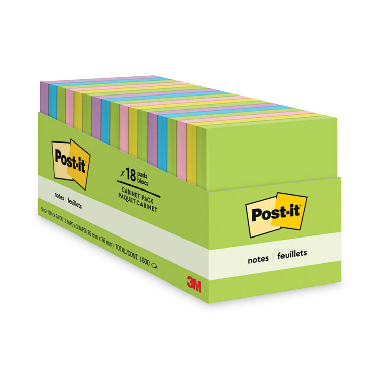 Post-it Notes Original Pads in Floral Fantasy Collection Colors, Cabinet Pack, 3" x 3", 100 Sheets/Pad, 18 Pads/Pack (MMM65418BRCP)