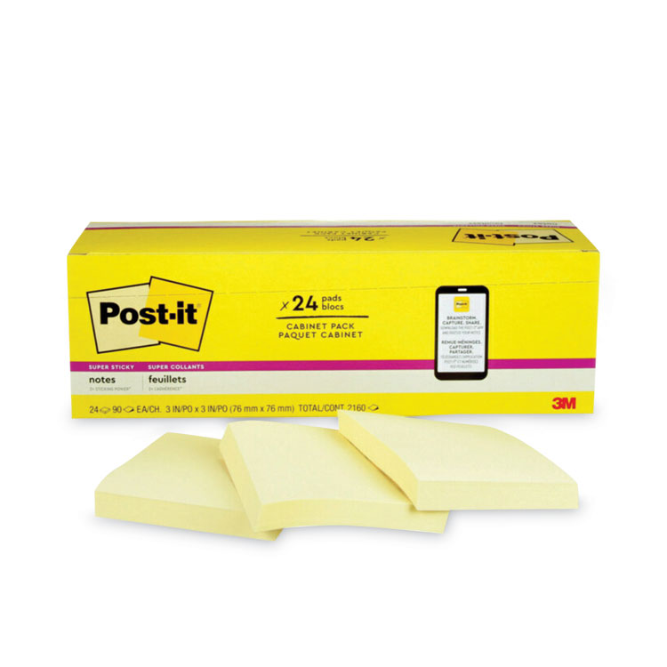 MMM65424SSCP - Post-it Notes Super Sticky Pads in Canary Yellow, Cabinet Pack, 3" x 3", 90 Sheets/Pad, 24 Pads/Pack (MMM65424SSCP)