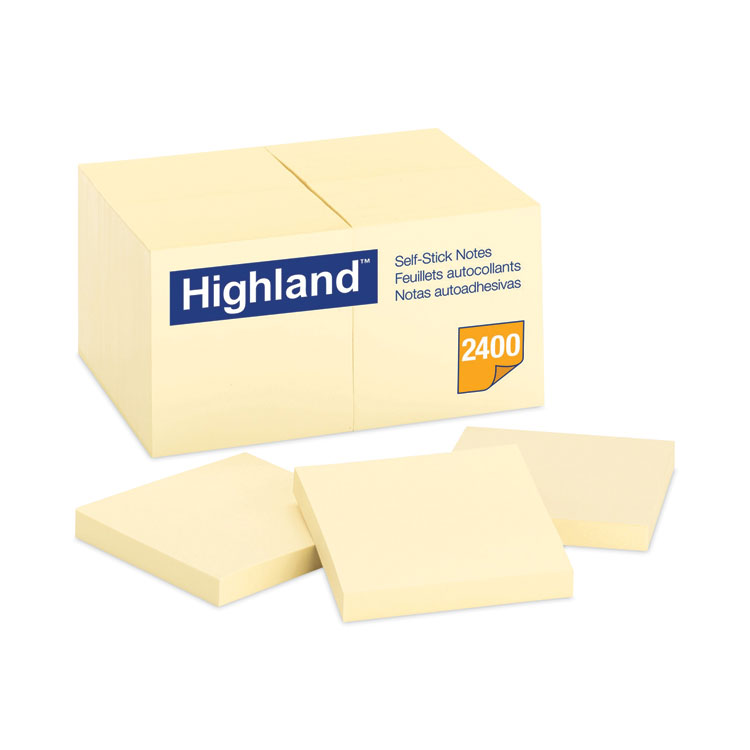 Highland Self-Stick Notes, 3" x 3", Yellow, 100 Sheets/Pad, 24 Pads/Pack (MMM654924PK)