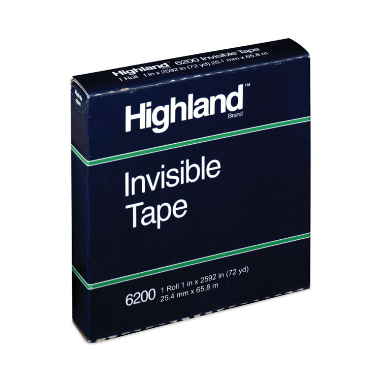 Highland Invisible Permanent Mending Tape, 3" Core, 1" x 72 yds, Clear (MMM620025921)