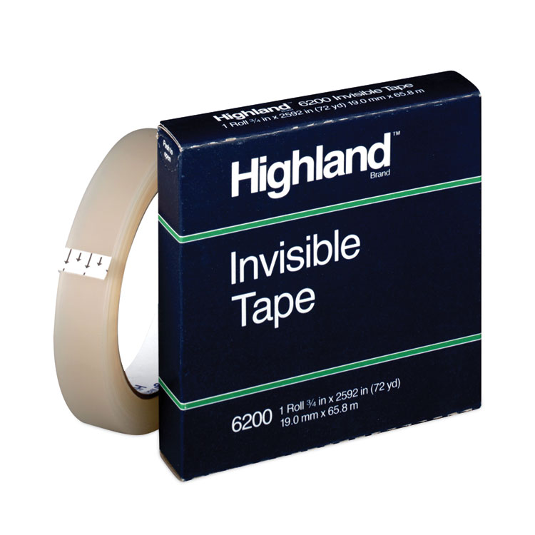 Highland Invisible Permanent Mending Tape, 3" Core, 0.75" x 72 yds, Clear (MMM6200342592)