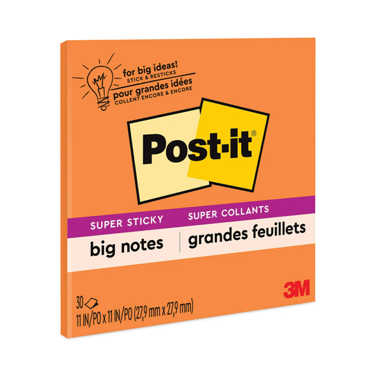 Post-it Notes Super Sticky Big Notes, Unruled, 11 x 11, Orange, 30 Sheets (MMMBN11O)