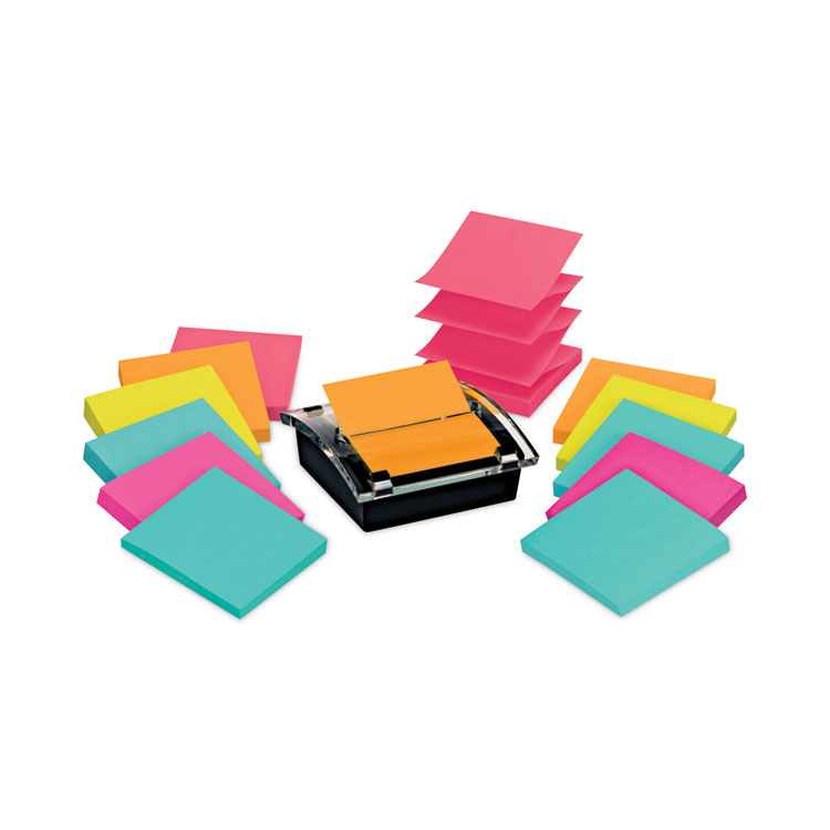 Post-it Pop-up Notes Super Sticky Pop-up Dispenser Value Pack, For 3 x 3 Pads, Black/Clear, Includes (12) Marrakesh Rio de Janeiro Super Sticky Pop-up Pad (MMMDS330SSVA)
