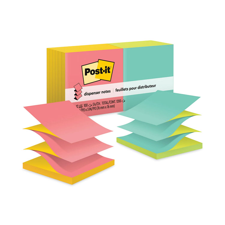 Post-it Dispenser Notes Original Pop-up Refill, Poptimistic Collection Alternating-Color Value Pack, 3" x 3", 100 Sheets/Pad, 12 Pads/Pack (MMMR330NALT)