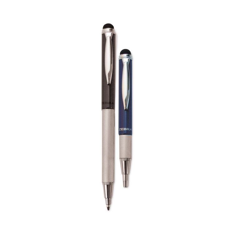 Zebra StylusPen Telescopic Ballpoint Pen/Stylus, Retractable, Medium 1 mm, Black Ink, Blue/Gray Barrel, 2/Pack (ZEB33602)