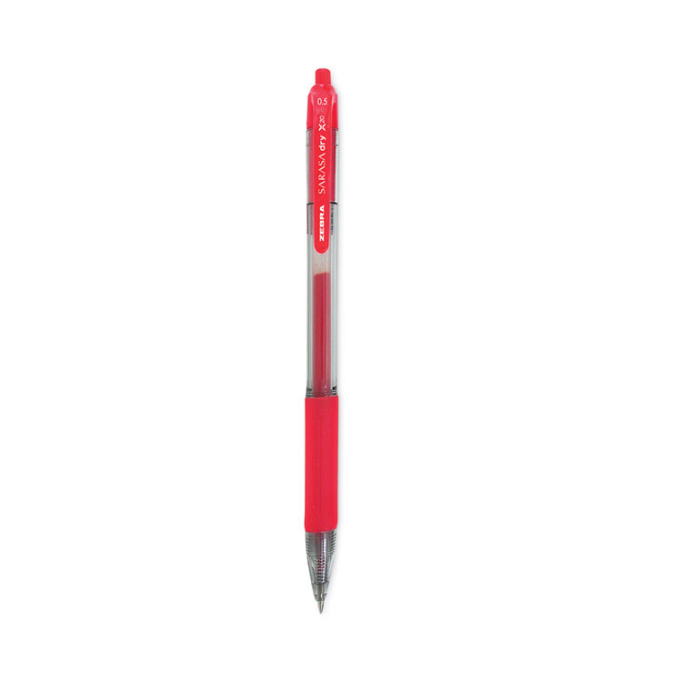 Zebra Sarasa Dry Gel X20 Gel Pen, Retractable, Fine 0.5 mm, Red Ink, Clear/Red Barrel, 12/Pack (ZEB46730)