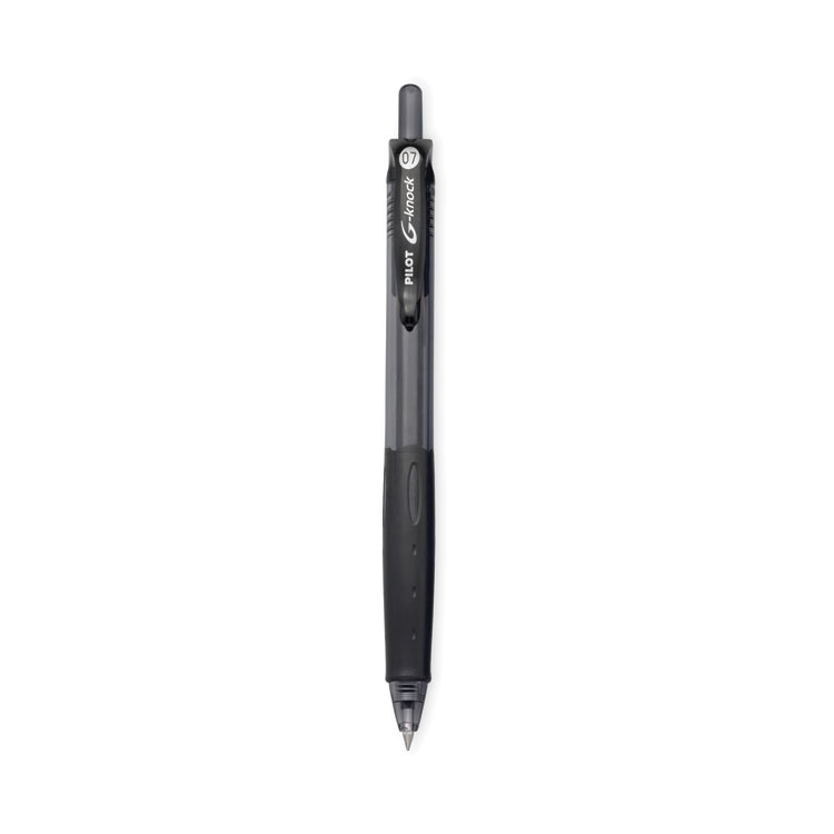 Pilot G-Knock BeGreen Gel Pen, Retractable, Fine 0.7 mm, Black Ink, Smoke/Black Barrel, Dozen (PIL31506)