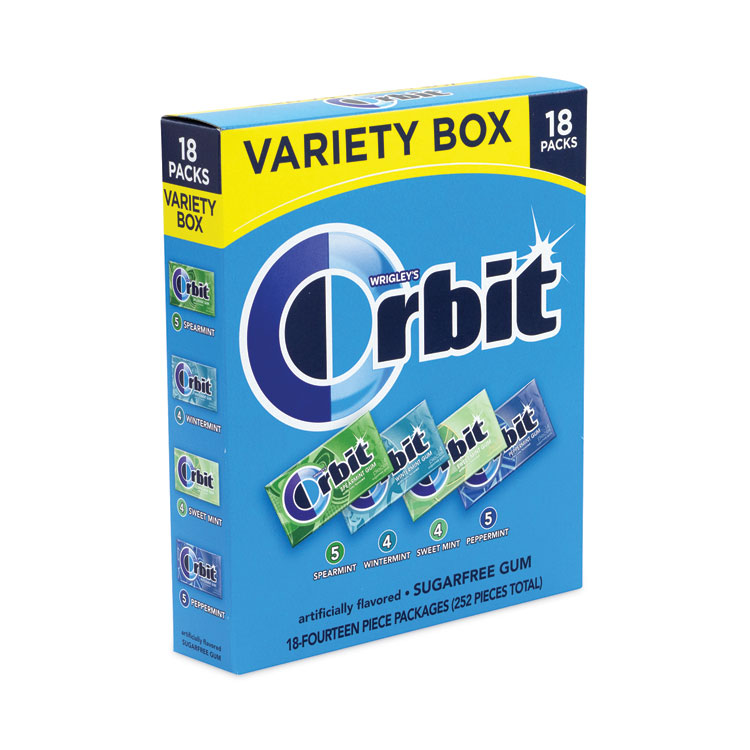 Orbit Sugar-Free Chewing Gum Variety Box, Four Mint Flavors, 14 Pieces/Pack, 18 Packs/Carton (GRR22000568)