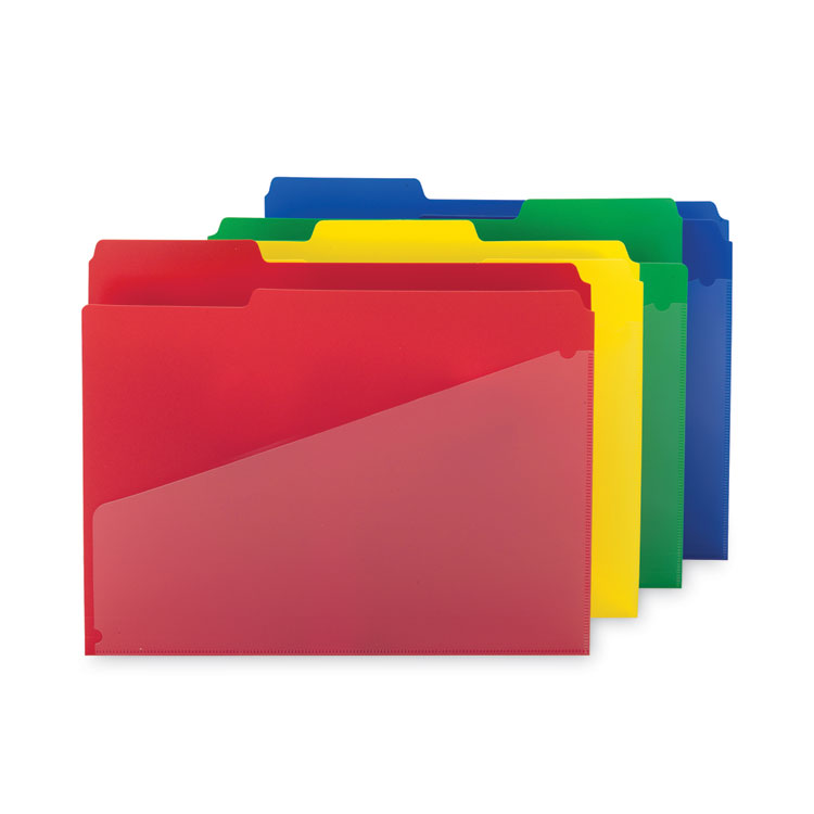 Smead Poly Colored File Folders With Slash Pocket, 1/3-Cut Tabs: Assorted, Letter Size, 0.75" Expansion, Assorted Colors, 12/Pack (SMD10541)