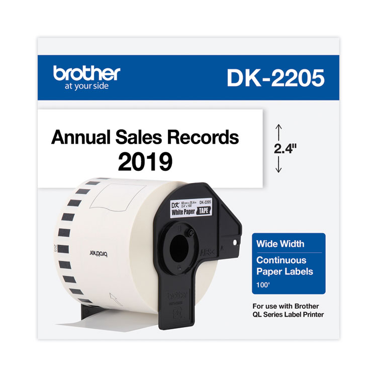 BROTHER INTL. CORP. Continuous Paper Label Tape, 2.4" x 100 ft Roll, White (BRTDK2205)