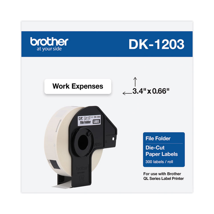 BROTHER INTL. CORP. Die-Cut File Folder Labels, 0.66" x 3.4", White, 300 Labels/Roll (BRTDK1203)