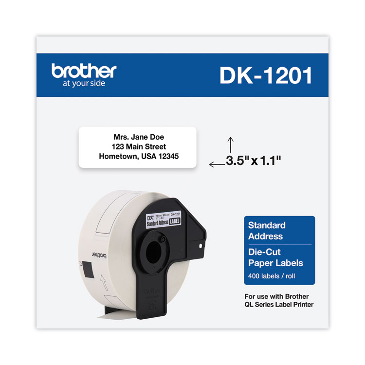 BROTHER INTL. CORP. Die-Cut Address Labels, 1.1" x 3.5", White, 400 Labels/Roll (BRTDK1201)