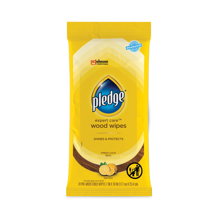 Pledge Lemon Scent Wet Wipes, Cloth, 7 x 10, White, 24/Pack, 12 Packs/Carton (SJN336297)