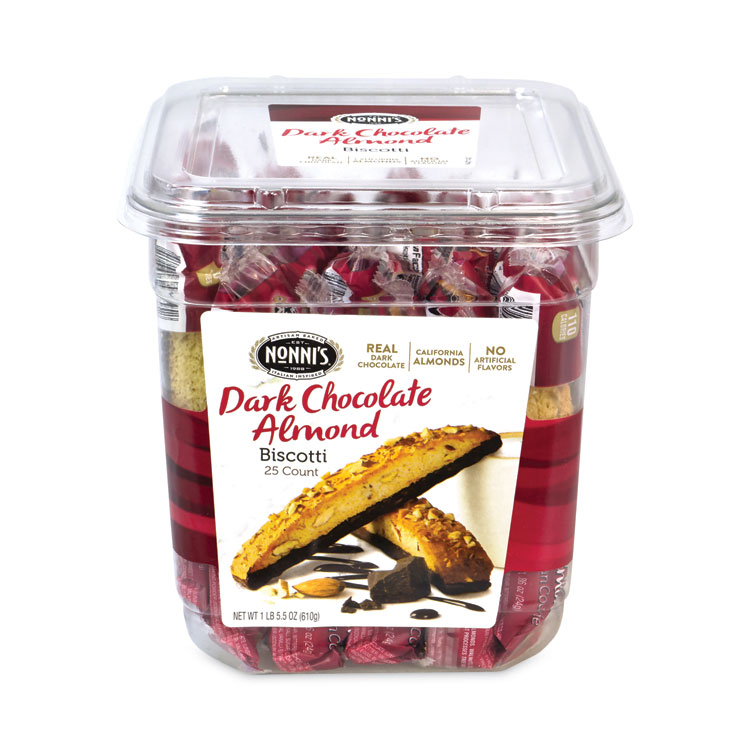 Nonni's Biscotti, Dark Chocolate Almond, 1 lb 5 oz Tub, 25 Pieces/Tub, 1 Tub/Carton (GRR30700123)