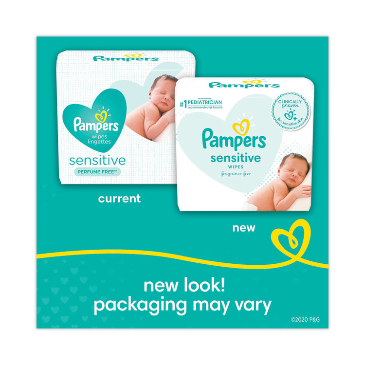 Pampers Sensitive Baby Wipes, 1-Ply, 6.8 x 7, Unscented, White, 56/Pack, 8 Packs/Carton (PGC87076)